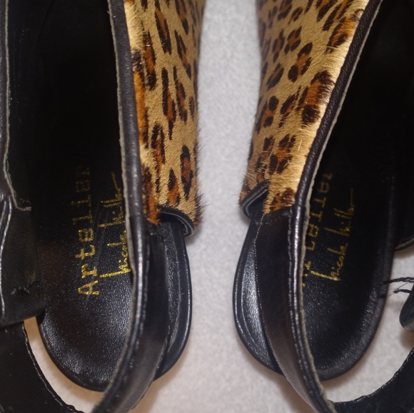 Nicole Miller | Calf Hair Leopard Print Peep Toe - Picture 5 of 10